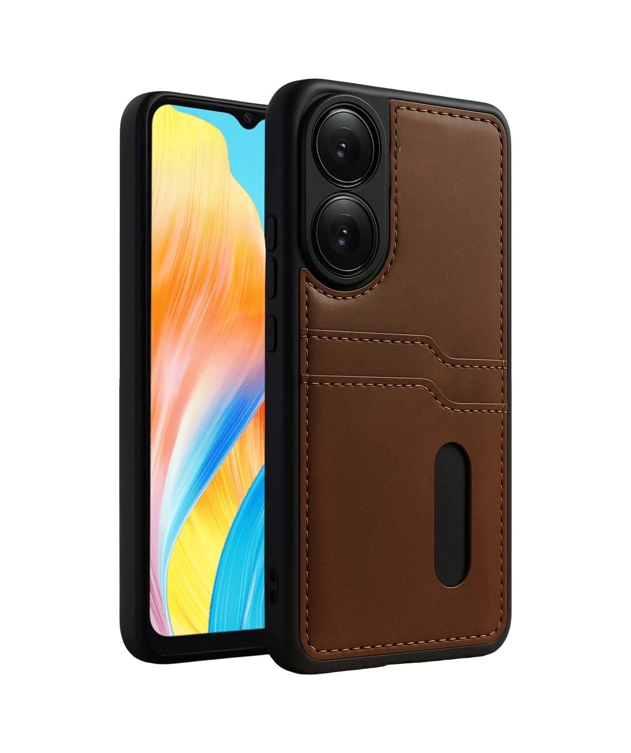 Oppo A38 Uyumlu Sara Kartvizitli Deri Kılıf - Taba Belirtilmemiş