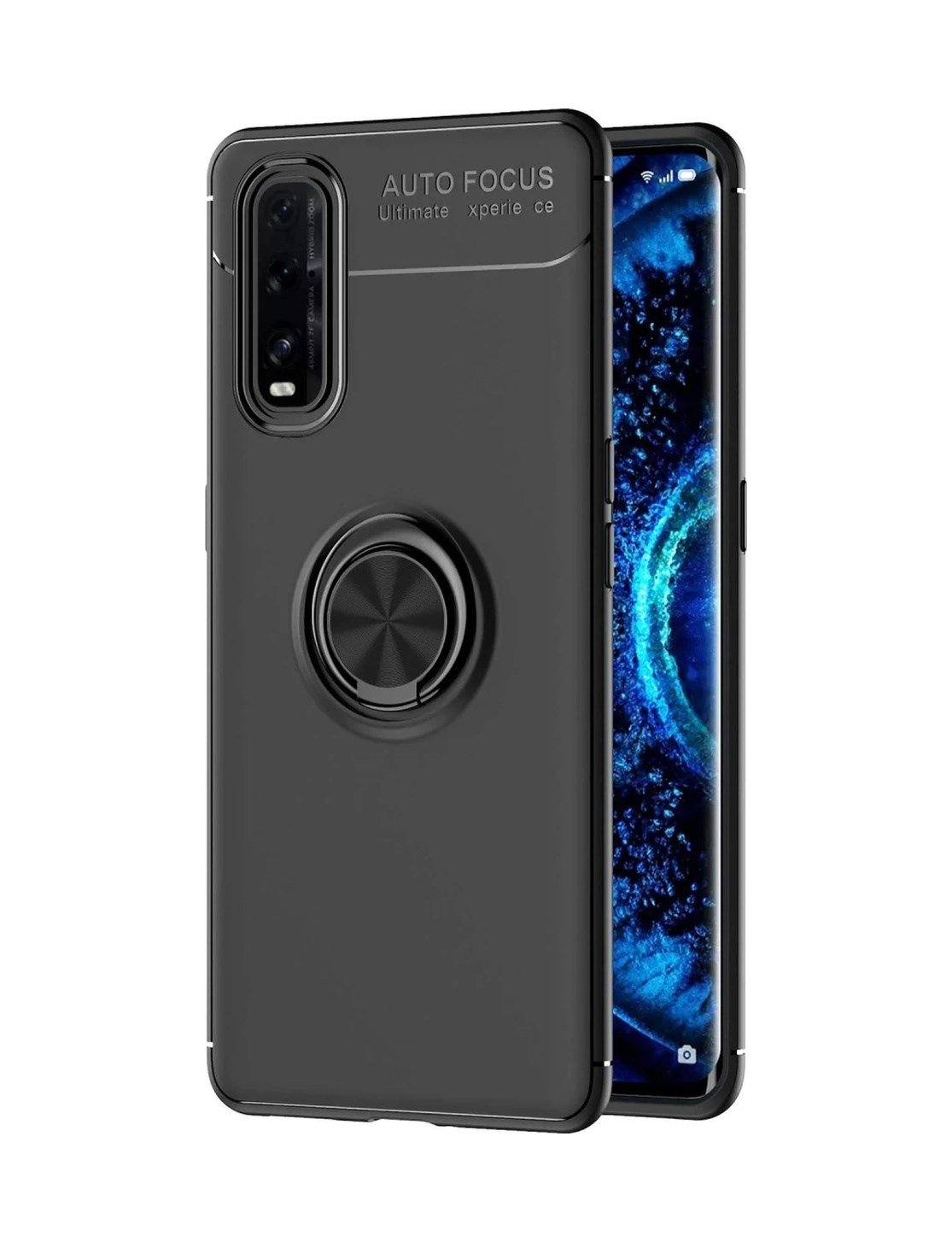 Oppo Find X2 Uyumlu Kılıf Range Yüzüklü Silikon - Siyah Belirtilmemiş