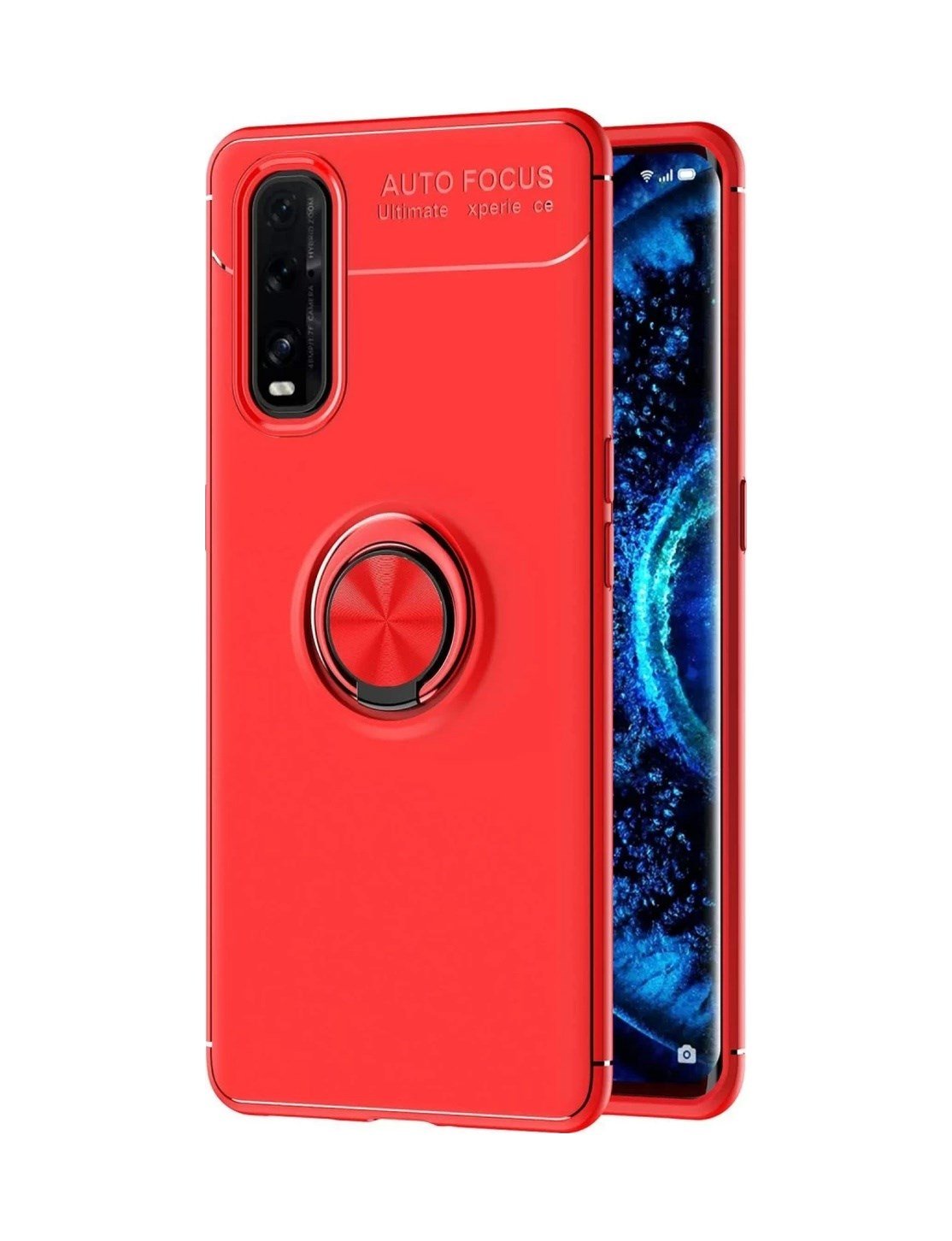 Oppo Find X2 Uyumlu Kılıf Range Yüzüklü Silikon - Kırmızı Belirtilmemiş