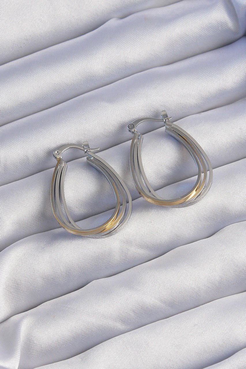 Pirinç Gold Gümüş Renkli Oval Çoklu Görünümlü Küpe Diğer
