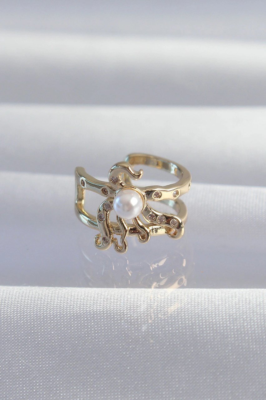 Pirinç Gold Renk İncili Ahtapot Earcuff Küpe Diğer