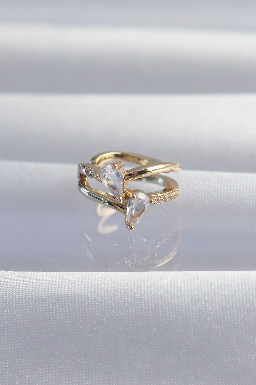 Pirinç Gold Renk Zirkon Taşlı Damla Earcuff Küpe Diğer