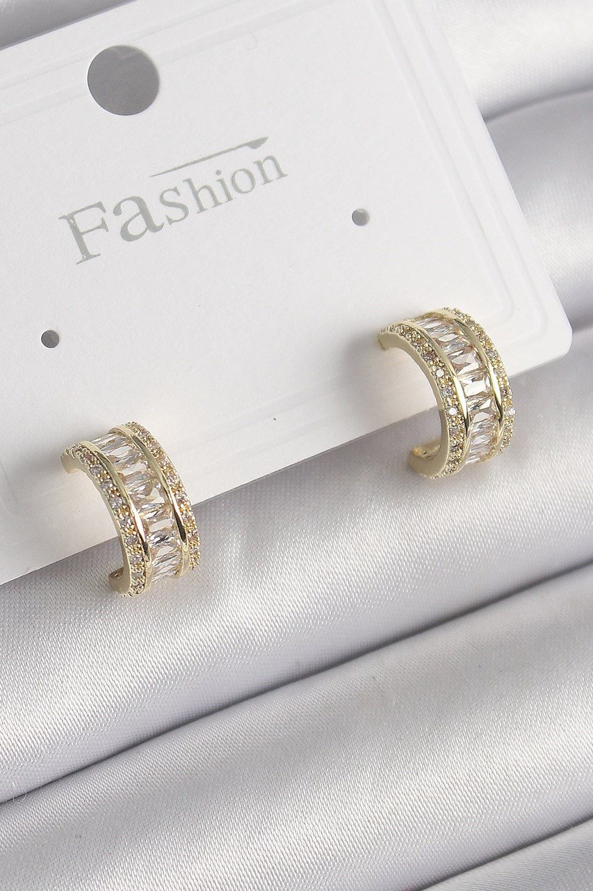 Pirinç Gold Renk Zirkon Taşlı Halka Model Kadın Küpe Diğer 31684044