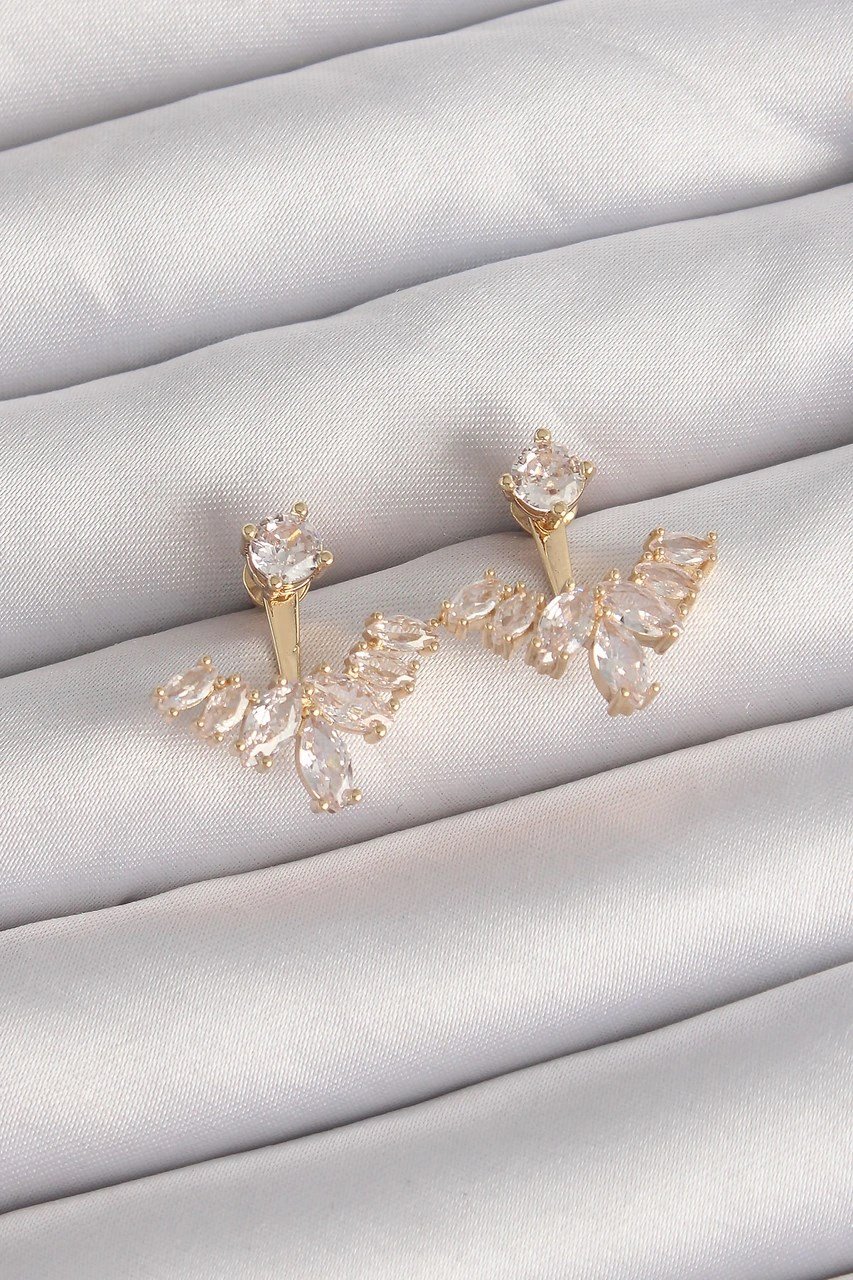 Pirinç Gold Renk Zirkon Taşlı V Model Küpe Diğer