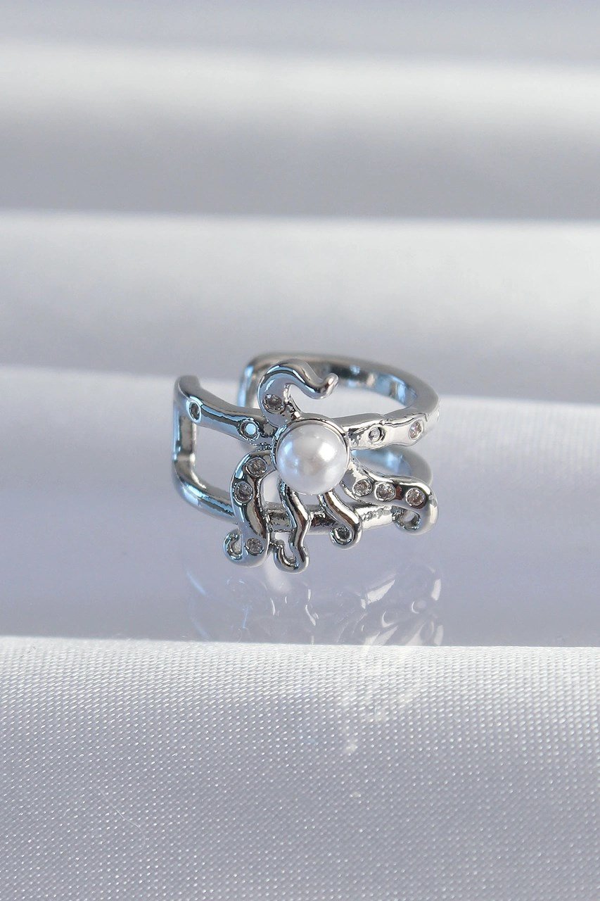 Pirinç Gümüş Renk İncili Ahtapot Earcuff Küpe Diğer