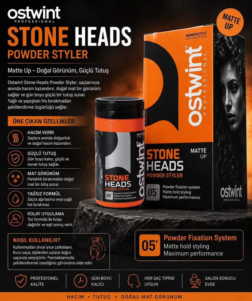 Professional Stone Heads Powder Styler 20 Ml Mat Görünümlü Hacim Veren Saç Şekillendirici Pudra Açık