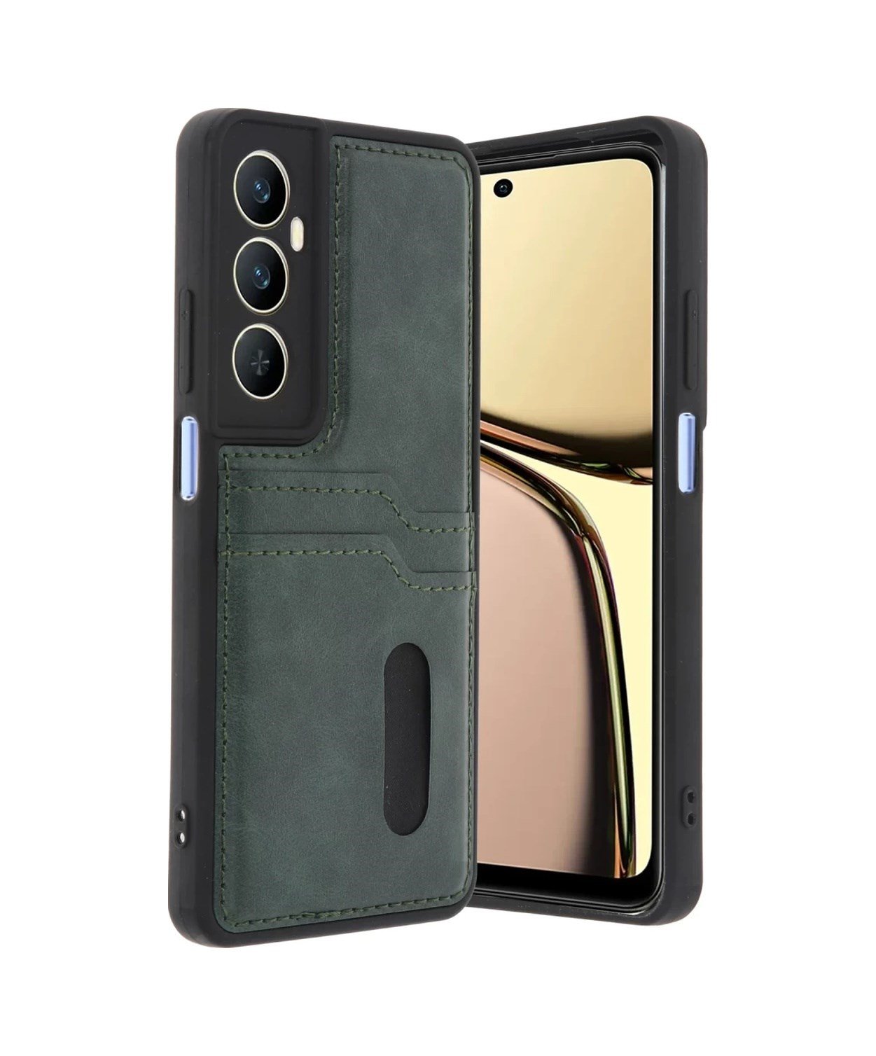 Realme C65 Uyumlu Sara Kartvizitli Deri Kılıf - Yeşil Belirtilmemiş