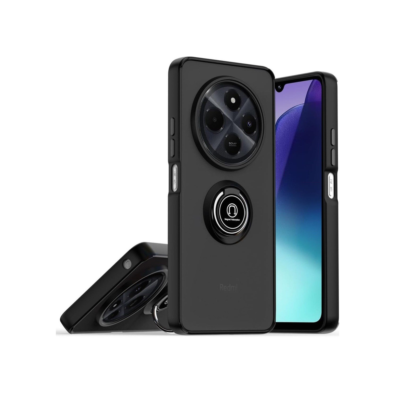 Realme C75 4g Uyumlu Kılıf Montreal Yüzüklü Silikon Kapak - Siyah Belirtilmemiş