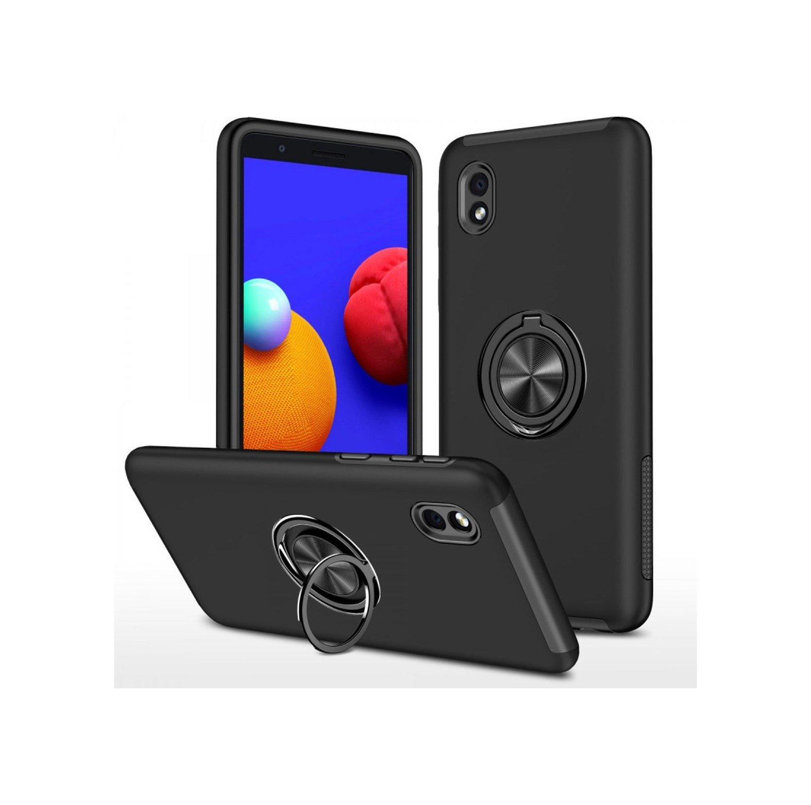 Samsung Galaxy A01 Core Uyumlu Kılıf Elit Yüzüklü Kapak - Siyah Belirtilmemiş
