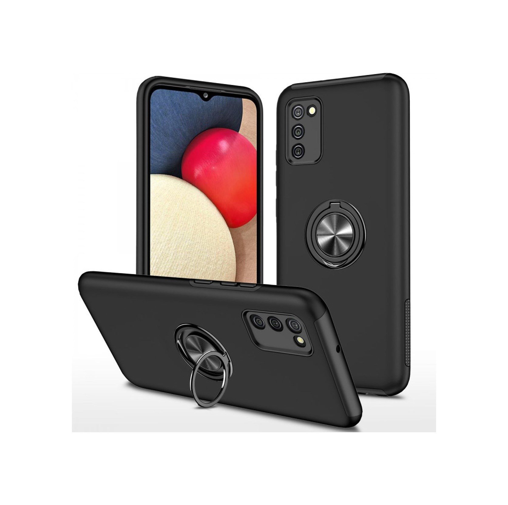 Samsung Galaxy A02s Uyumlu Kılıf Elit Yüzüklü Kapak - Siyah Belirtilmemiş