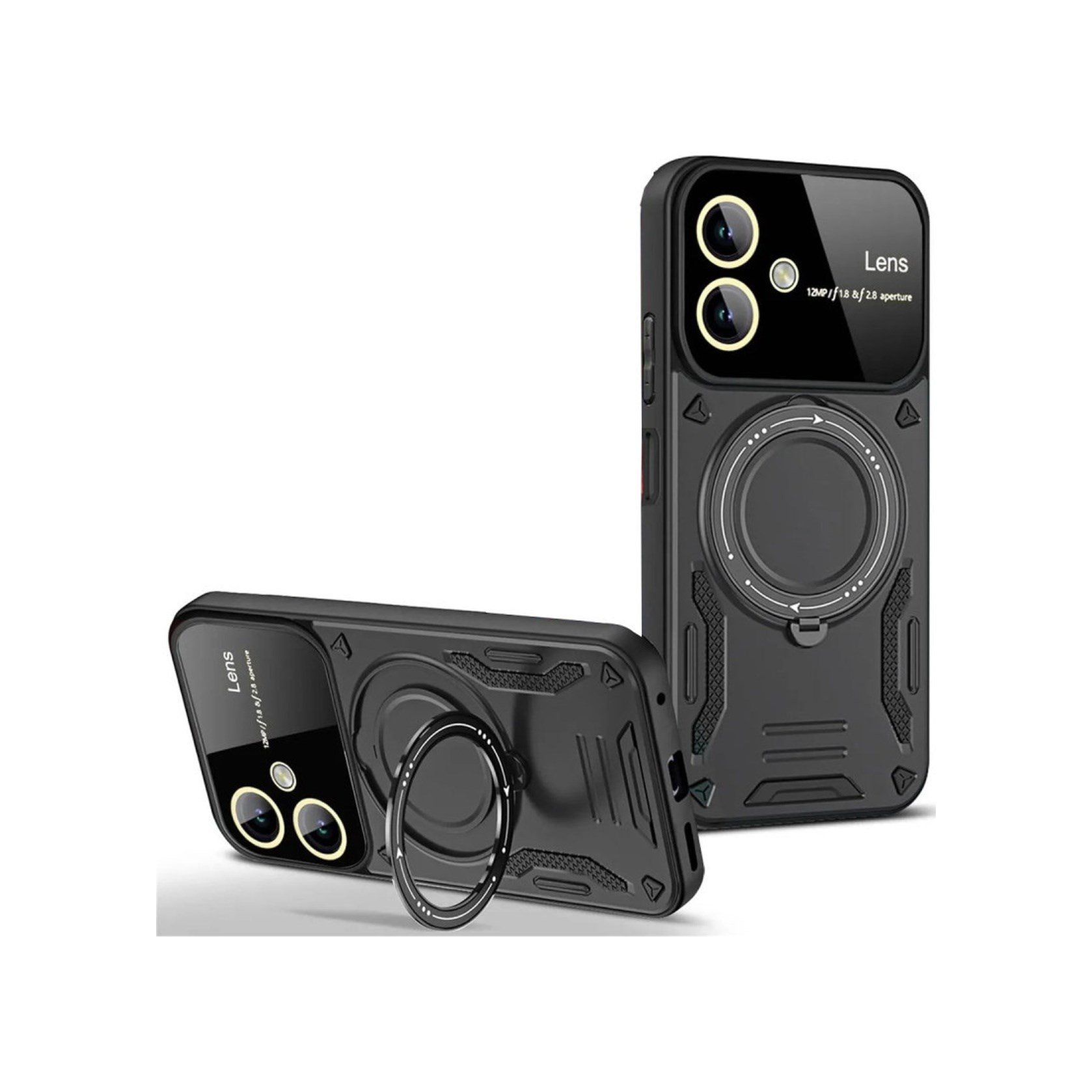 Samsung Galaxy A05 Uyumlu Kılıf Joy Lens Standlı Kapak - Siyah Belirtilmemiş