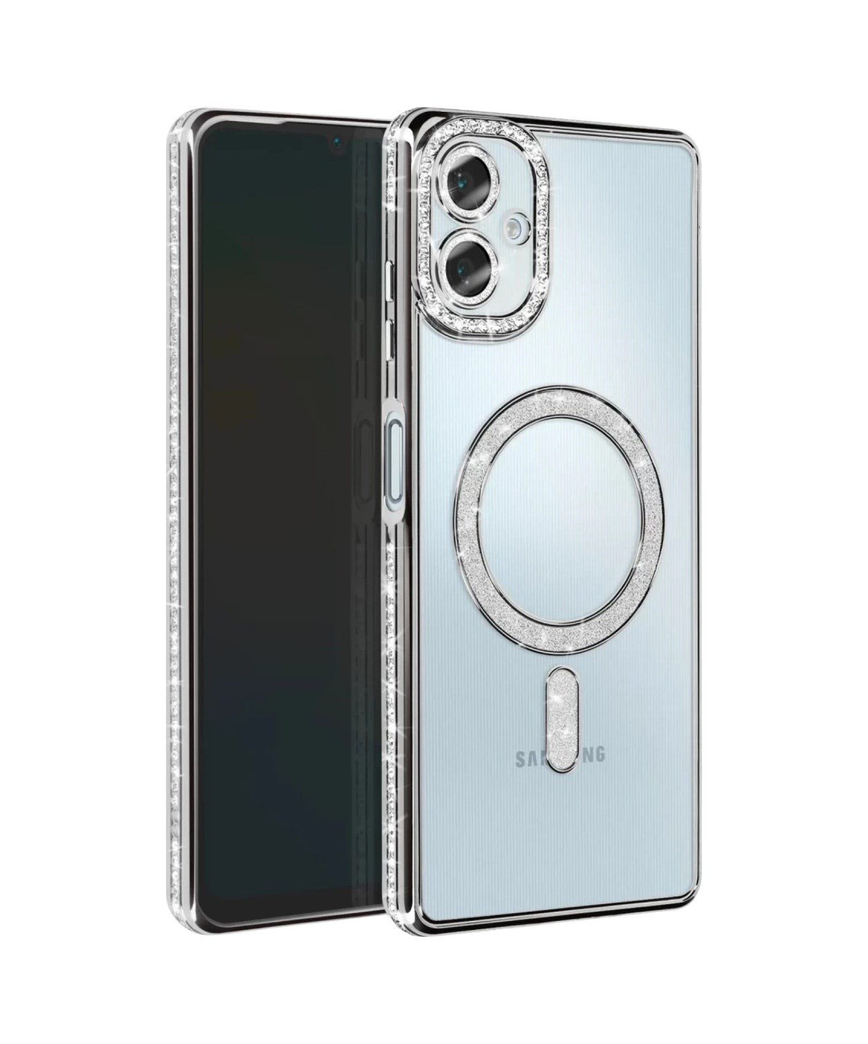 Samsung Galaxy A06 Uyumlu Joke Simli Magneticsafe Kılıf - Gümüş Belirtilmemiş