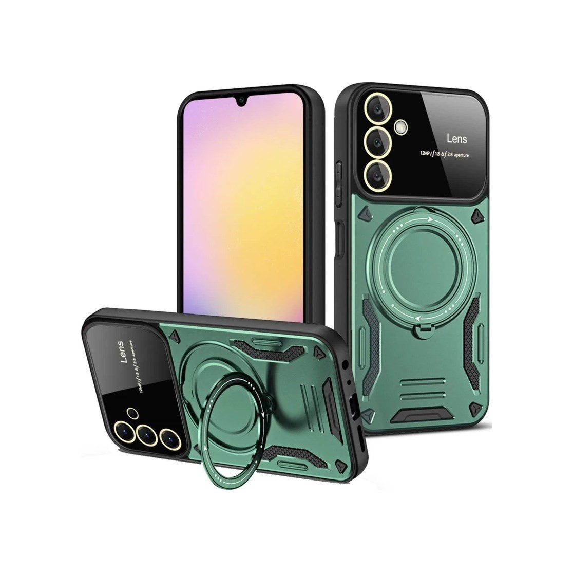 Samsung Galaxy A15 4g Uyumlu Kılıf Joy Lens Standlı Kapak - Koyu Yeşil Belirtilmemiş