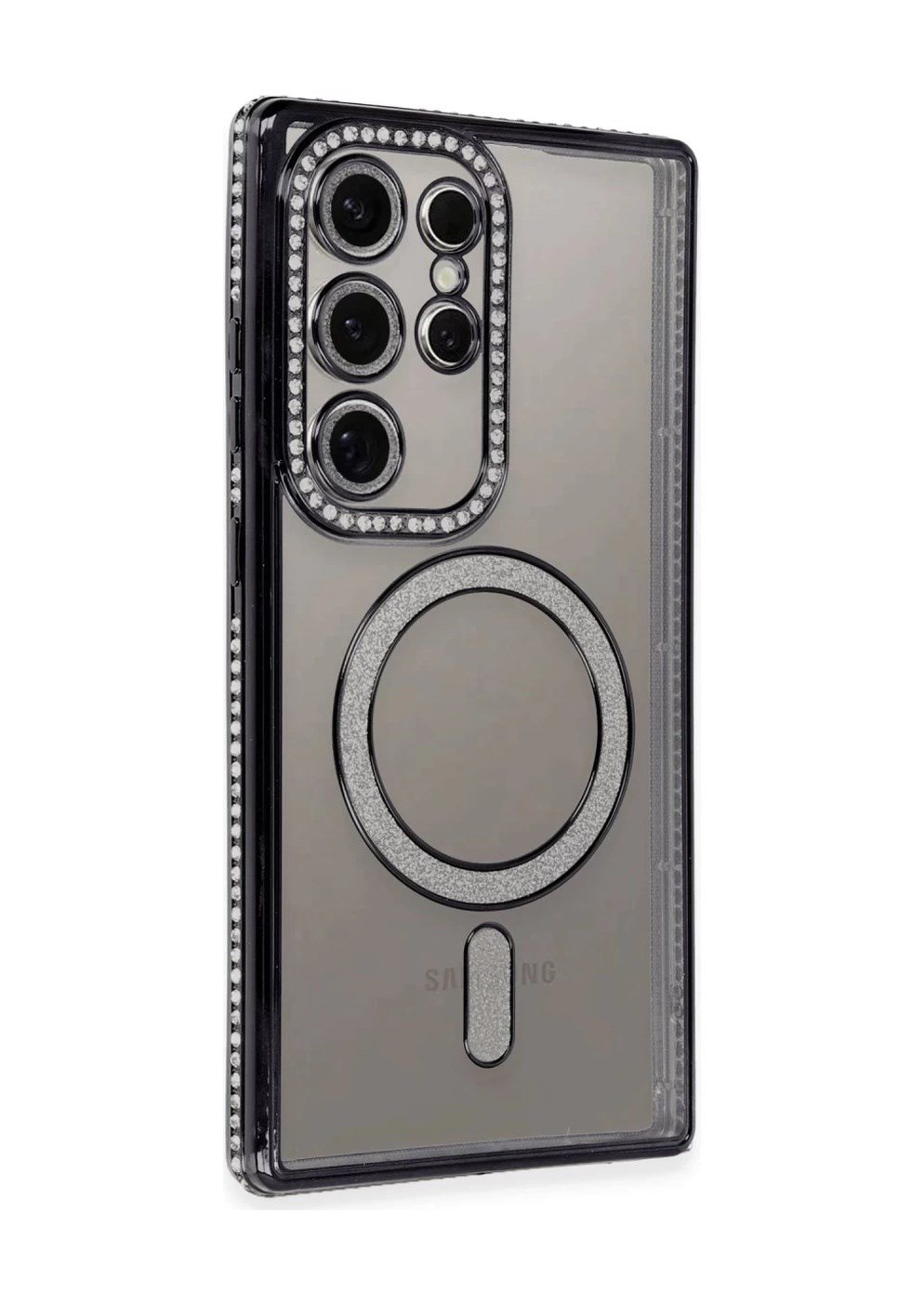 Samsung Galaxy S24 Ultra Uyumlu Kılıf Joke Simli Magneticsafe Kılıf - Siyah Belirtilmemiş
