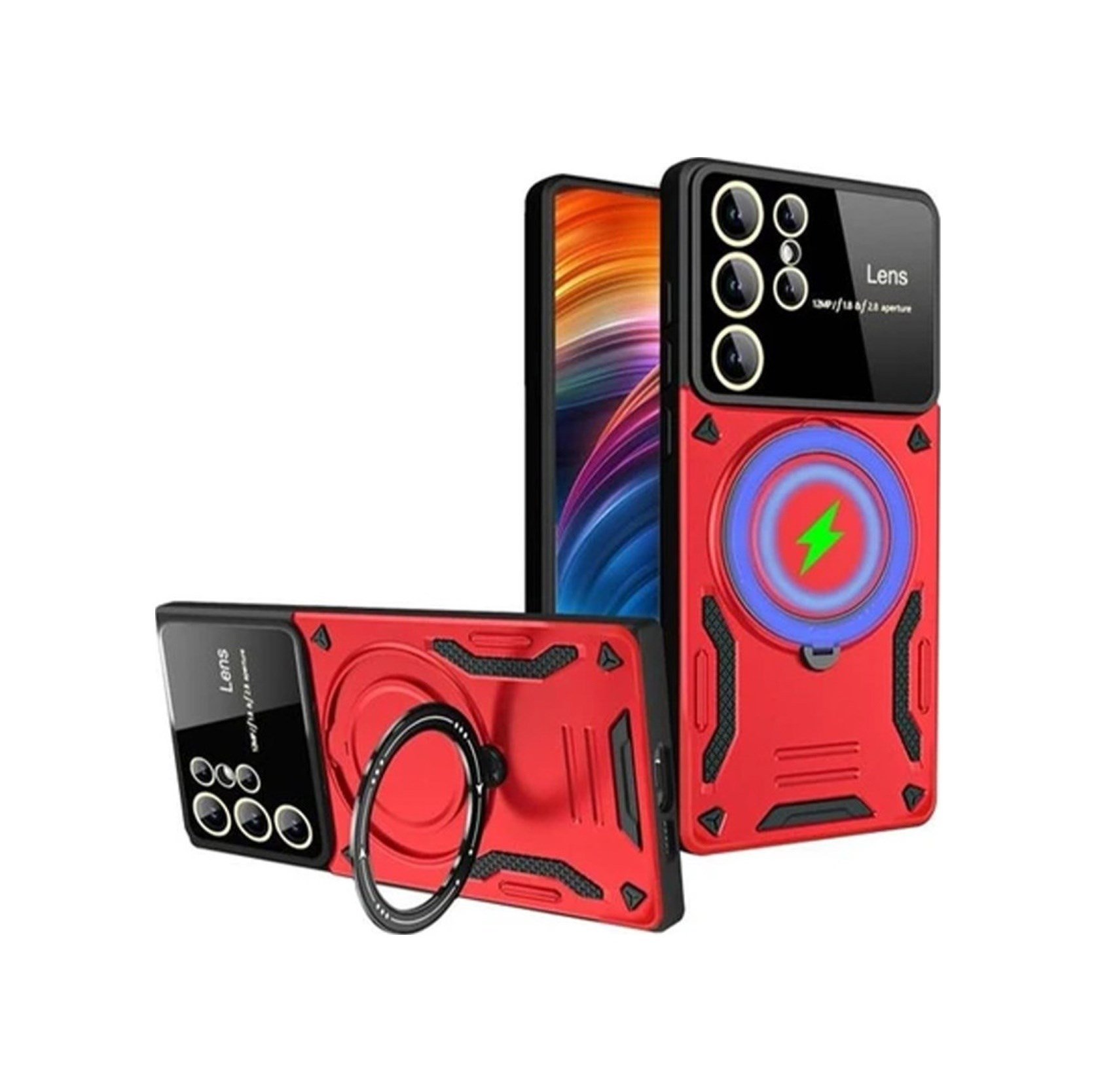 Samsung Galaxy S24 Ultra Uyumlu Kılıf Joy Lens Standlı Kapak - Kırmızı Belirtilmemiş