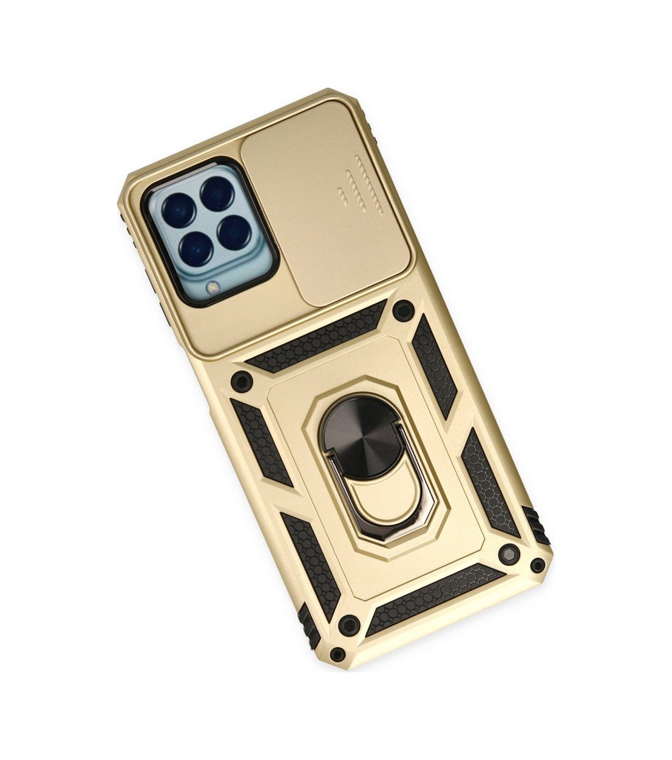 Samsung Galaxy Uyumlu   M33 Kılıf Pars Lens Yüzüklü Silikon - Gold Belirtilmemiş