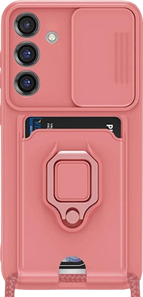 Samsung Galaxy Uyumlu   S25 Plus Kılıf Zuma Kartvizitli Yüzüklü Silikon - Pembe Belirtilmemiş
