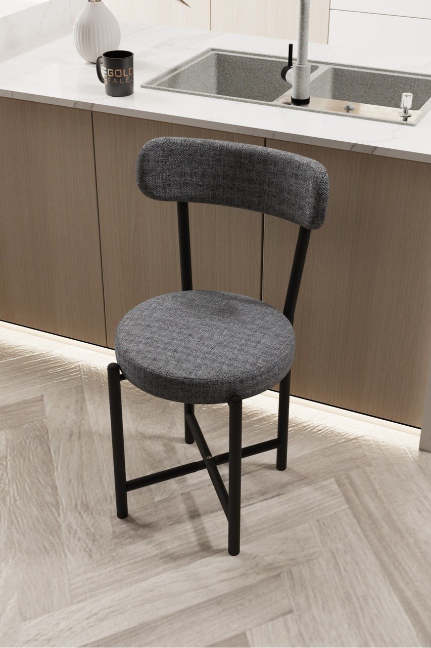 Sandalye 1 Adet Keten Kumaş Metal Ayak Modern Mutfak Sandalyesi Cafe Balkon Ofis Teddy 9816 Gri Çok Renkli
