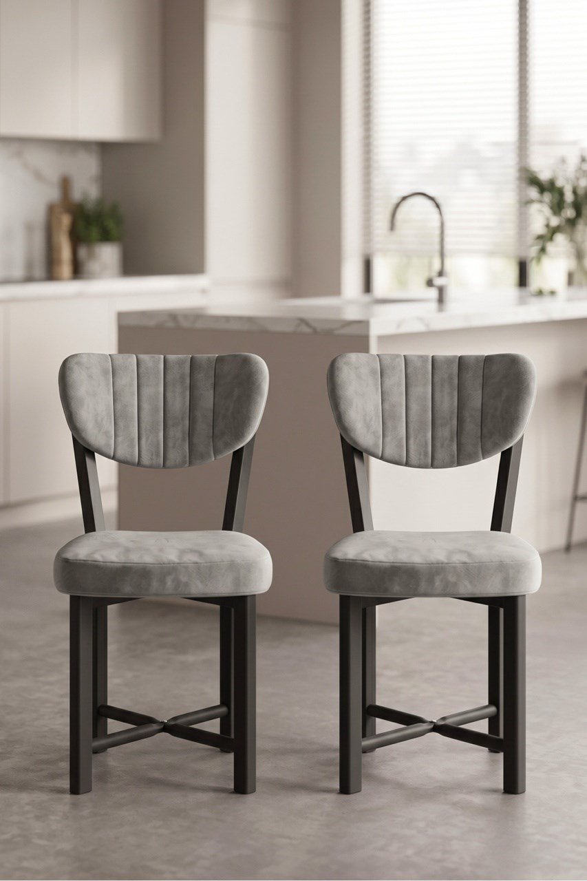 Sandalye 2 Adet Baby Face Kumaş Metal Ayak Modern Mutfak Sandalyesi Cafe Balkon Ofis Elma 9810 Gri Çok Renkli