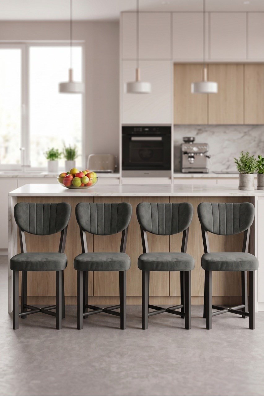 Sandalye 4 Adet Baby Face Kumaş Metal Ayak Modern Mutfak Sandalyesi Cafe Balkon Ofis Elma Çok Renkli