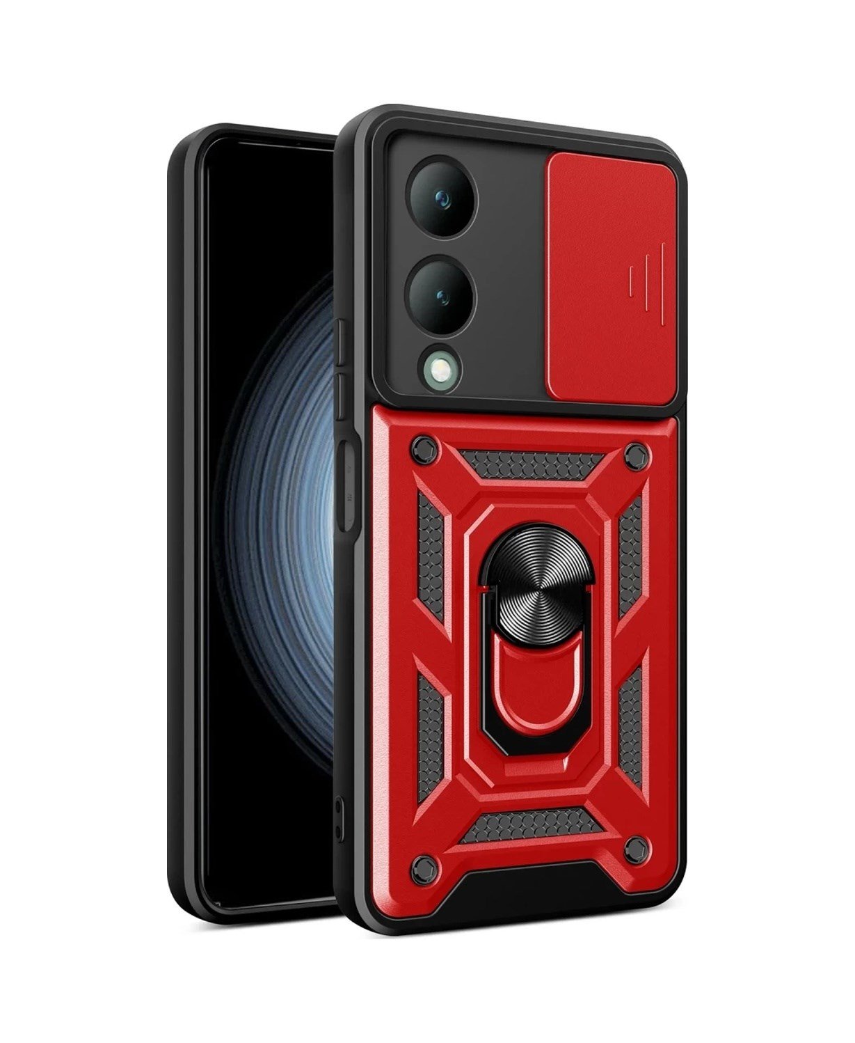Vivo Y17s Uyumlu Kılıf Pars Lens Yüzüklü Silikon - Kırmızı Belirtilmemiş