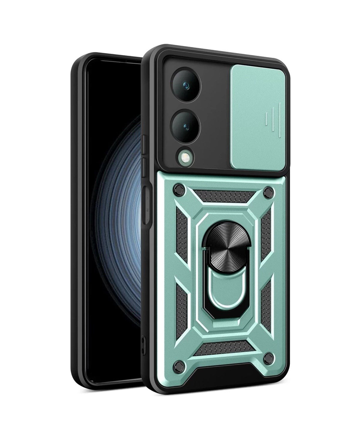 Vivo Y17s Uyumlu Kılıf Pars Lens Yüzüklü Silikon - Yeşil Belirtilmemiş