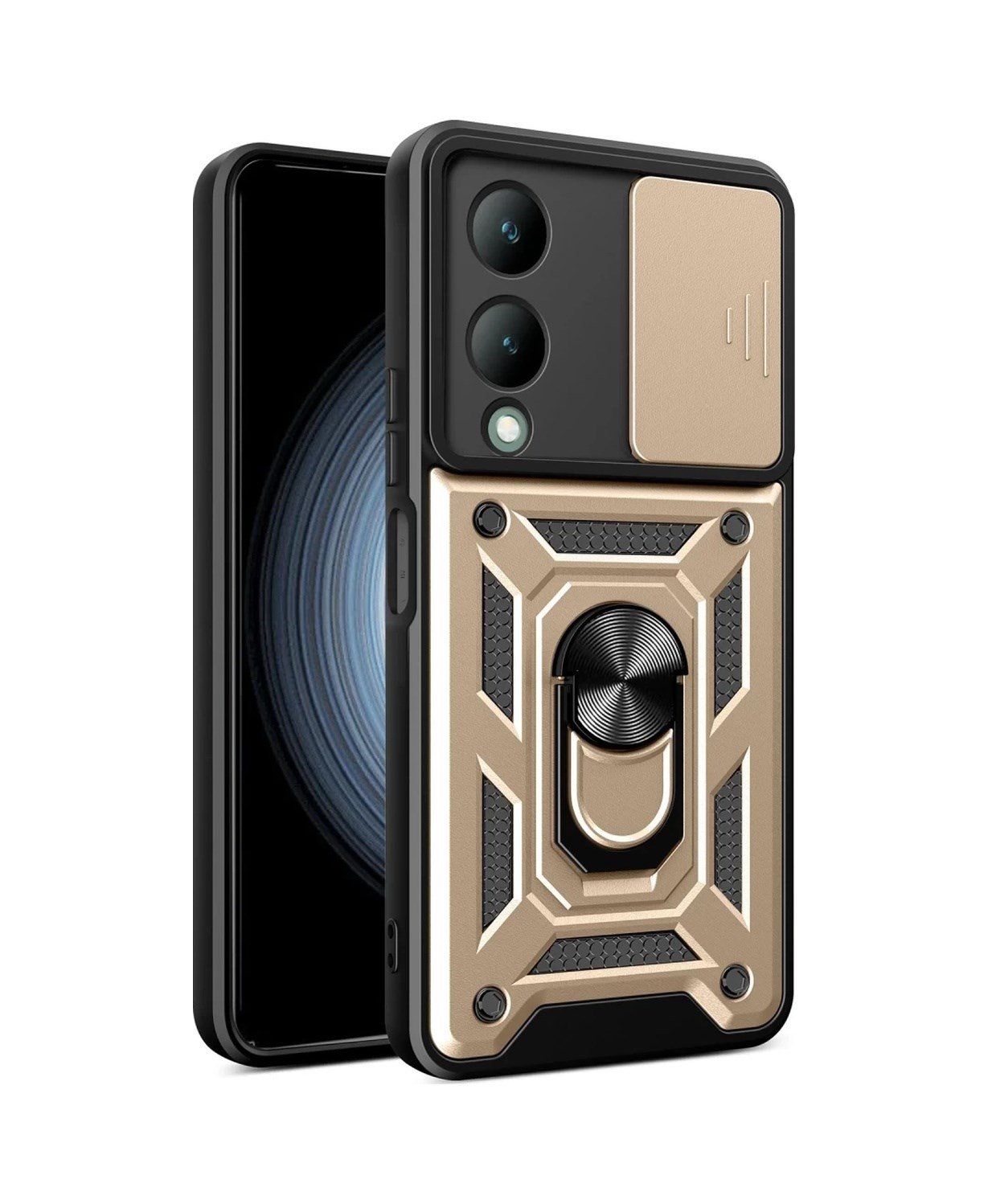 Vivo Y17s Uyumlu Kılıf Pars Lens Yüzüklü Silikon - Gold Belirtilmemiş
