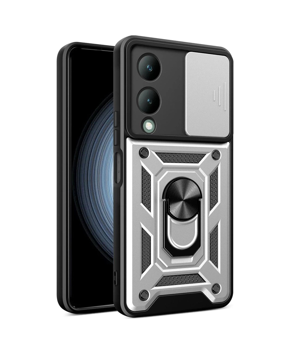 Vivo Y17s Uyumlu Kılıf Pars Lens Yüzüklü Silikon - Gümüş Belirtilmemiş