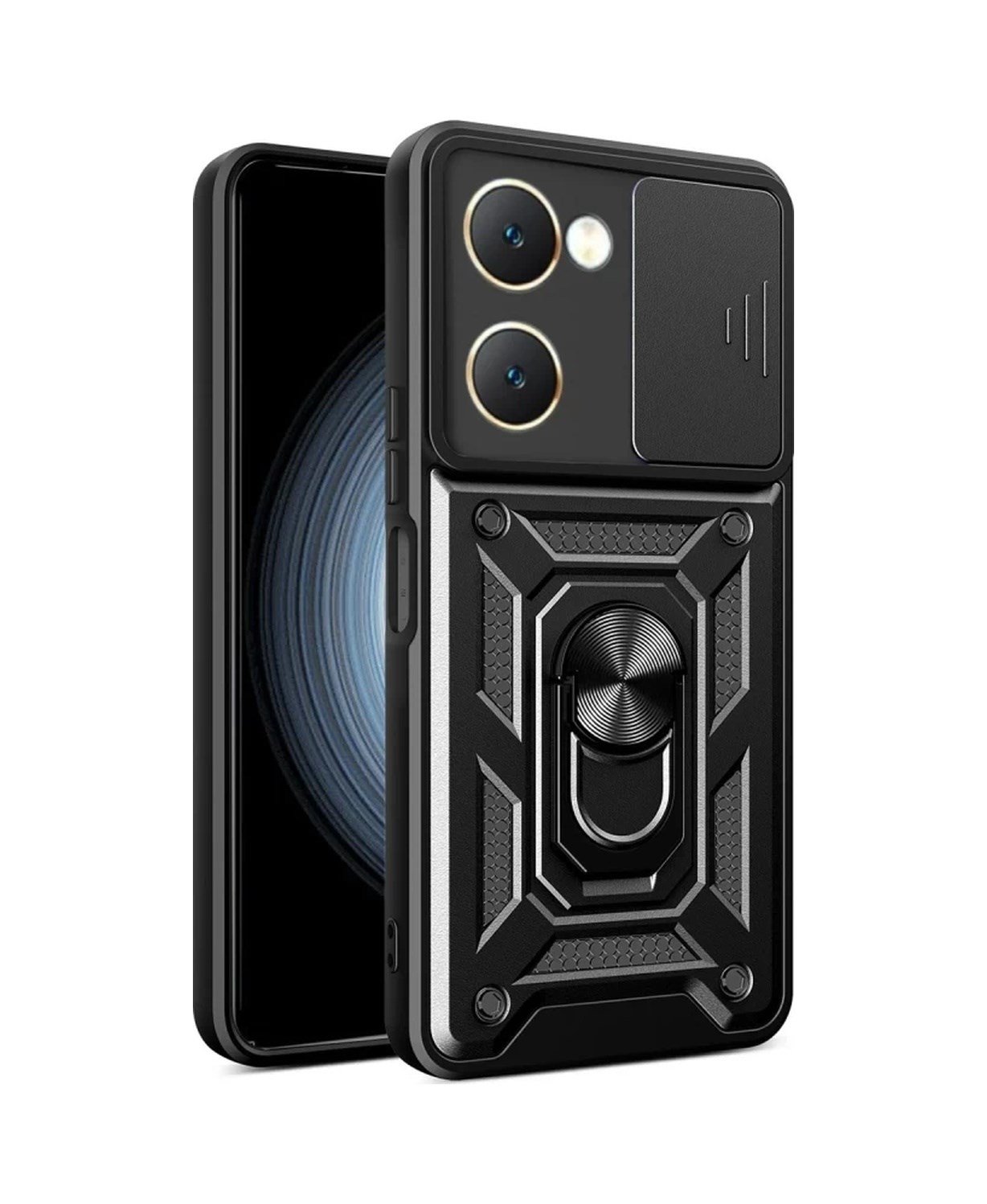 Vivo Y18 Uyumlu Kılıf Pars Lens Yüzüklü Silikon - Siyah Belirtilmemiş
