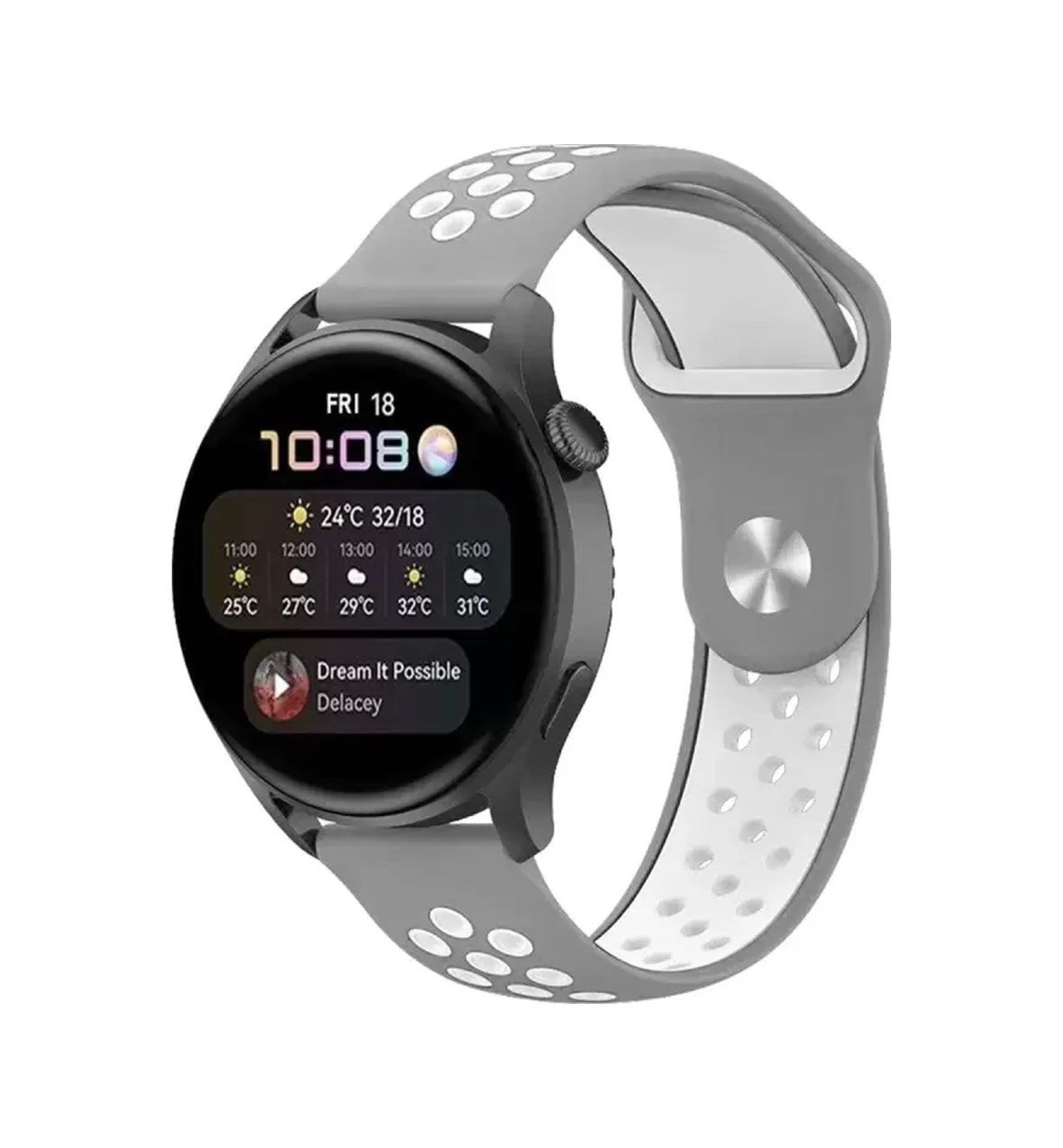 Watch 20mm Uyumlu Spor Delikli Kordon - Gri-beyaz -