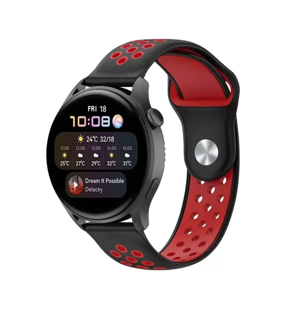 Watch 22mm Uyumlu Spor Delikli Kordon - Siyah-kırmızı -