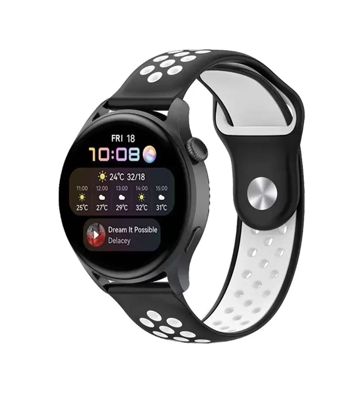 Watch 22mm Uyumlu Spor Delikli Kordon - Siyah-beyaz -