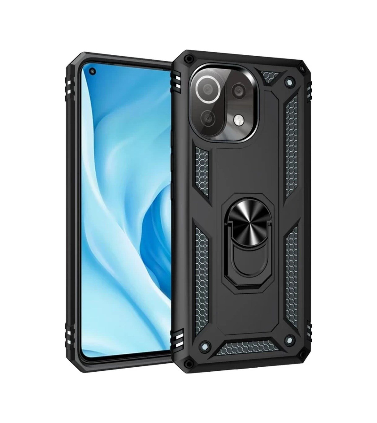 Xiaomi Mi 11 Lite Uyumlu Kılıf Sofya Yüzüklü Silikon Kapak - Siyah Belirtilmemiş