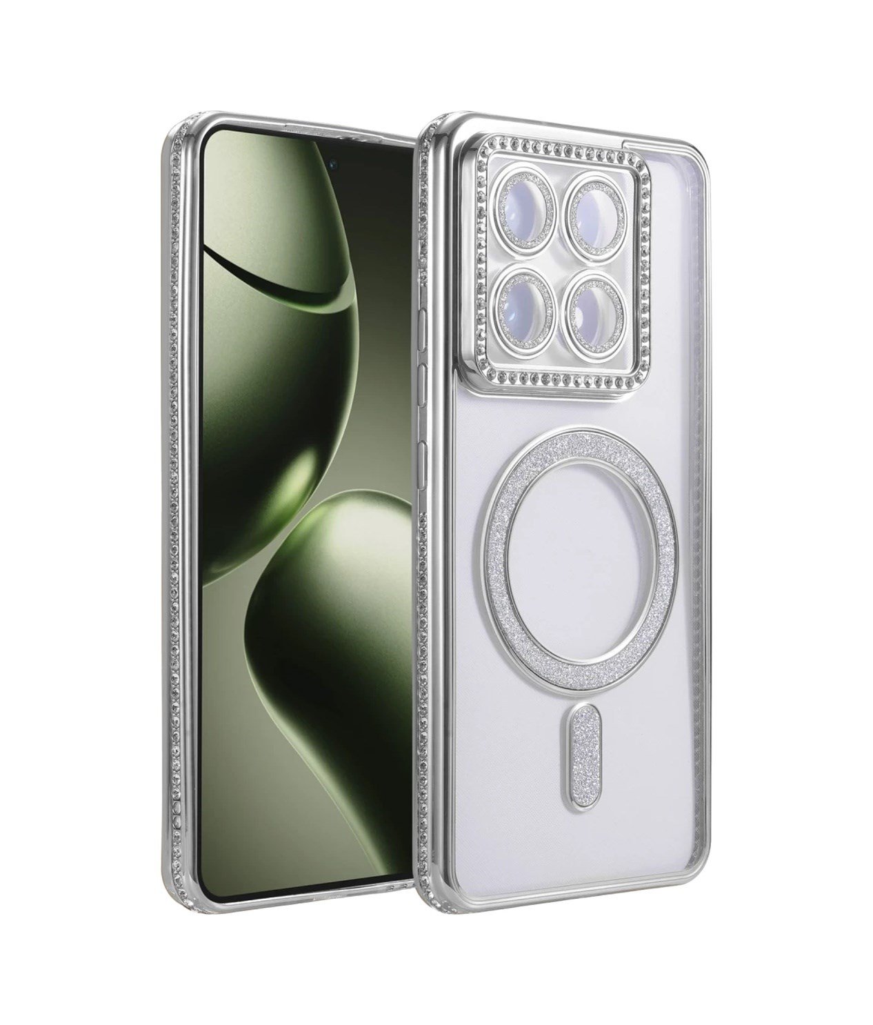 Xiaomi Mi 14t Pro Uyumlu Joke Simli Magneticsafe Kılıf - Gümüş Belirtilmemiş