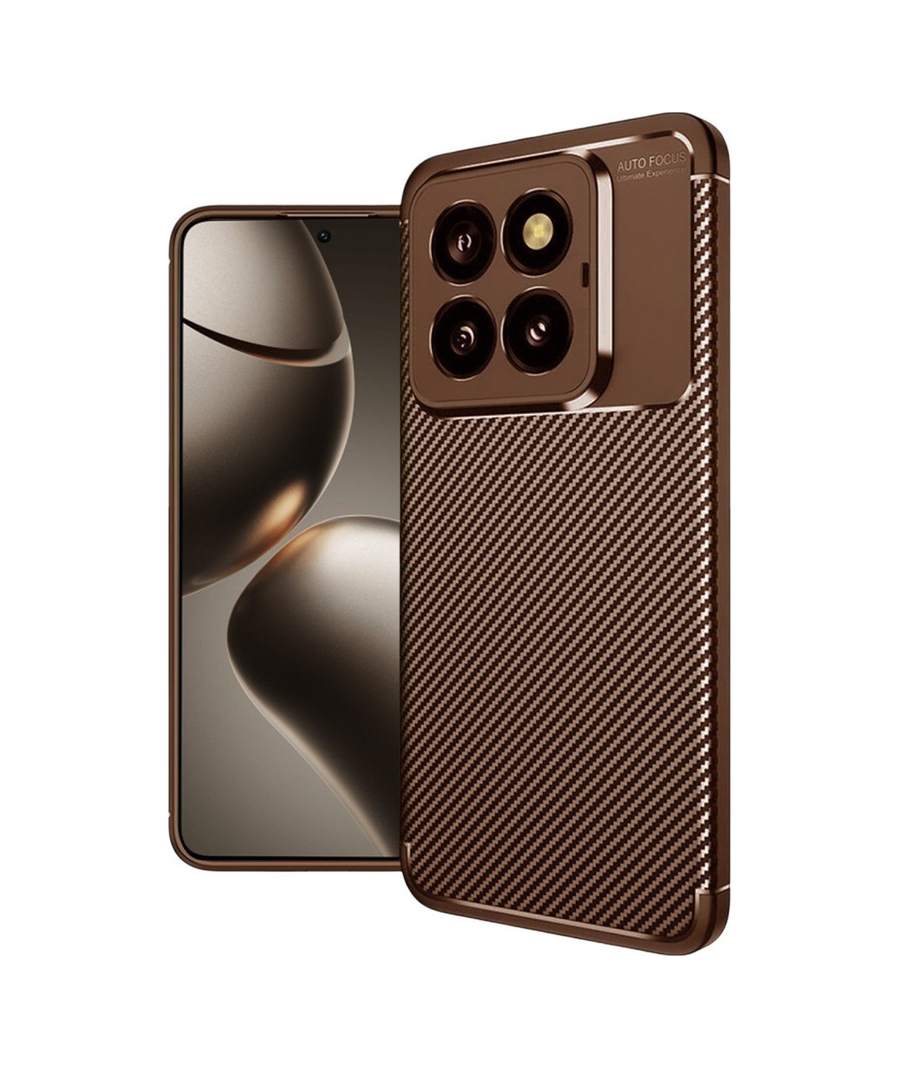 Xiaomi Mi 14t Pro Uyumlu Kılıf Auto Focus Karbon Kapak - Kahverengi Belirtilmemiş