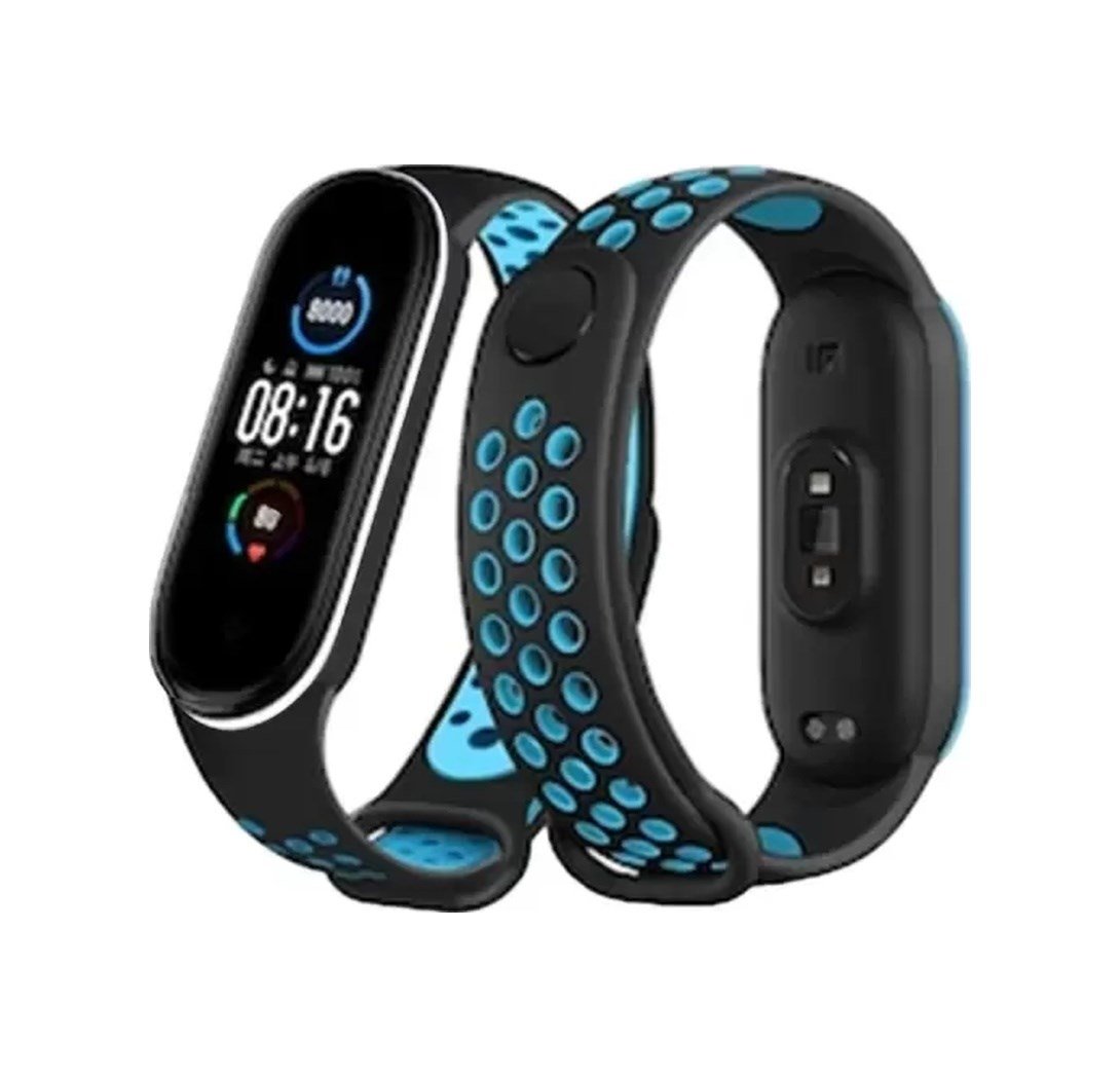 Xiaomi Mi Band 6 Uyumlu Spor Delikli Kordon - Siyah-mavi-beyaz -