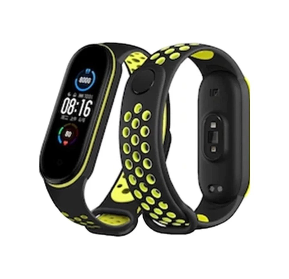Xiaomi Mi Band 7 Uyumlu Spor Delikli Kordon - Siyah-yeşil Diğer
