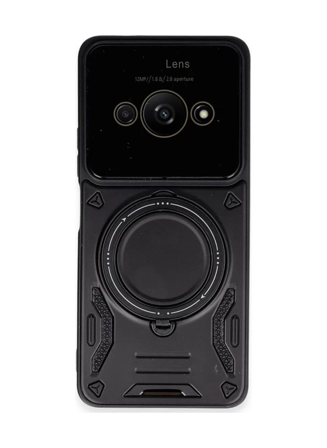 Xiaomi Poco C61 Uyumlu Kılıf Joy Lens Standlı Kapak - Siyah Belirtilmemiş