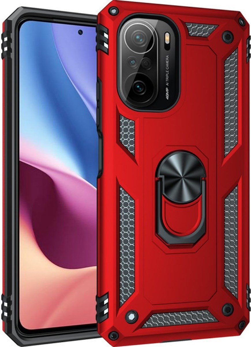 Xiaomi Poco F3 Uyumlu Kılıf Sofya Yüzüklü Silikon Kapak - Kırmızı Belirtilmemiş