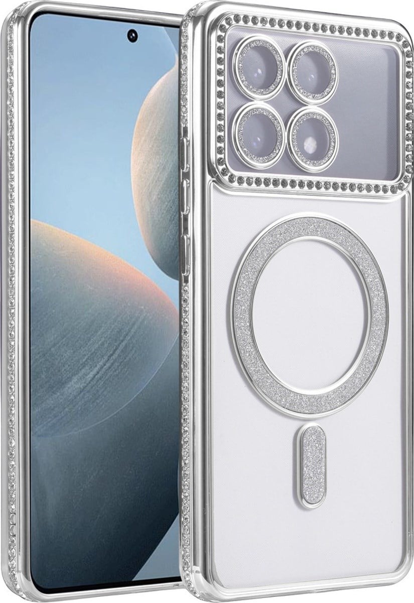 Xiaomi Poco X6 Pro Uyumlu Joke Simli Magneticsafe Kılıf - Gümüş Belirtilmemiş