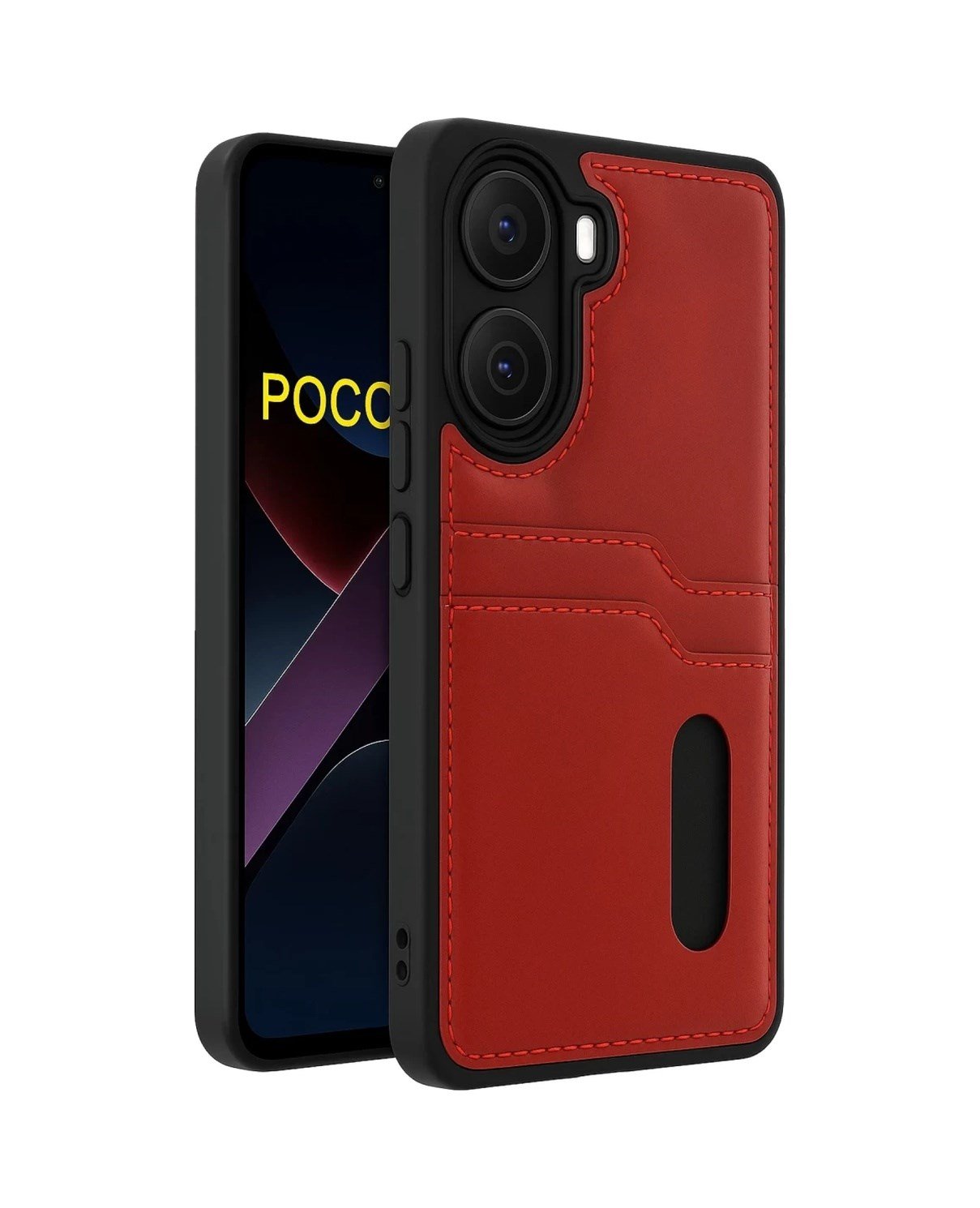 Xiaomi Poco X7 Pro Uyumlu Kılıf Sara Kartvizitli Deri Kılıf - Kırmızı Belirtilmemiş