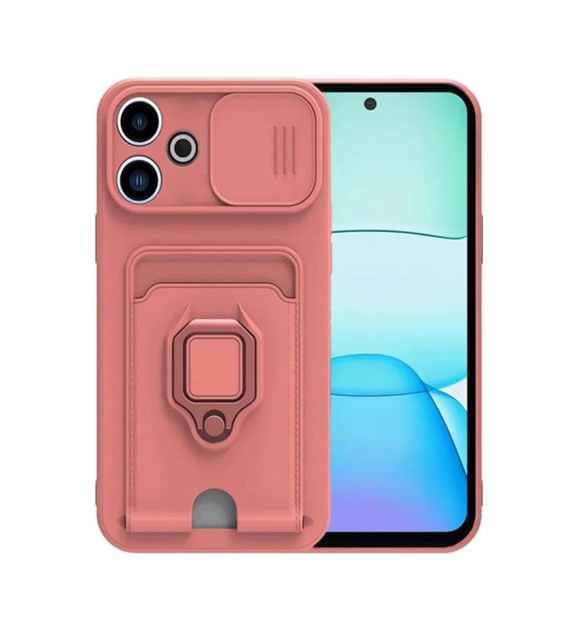 Xiaomi Redmi 13 4g Uyumlu Kılıf Zuma Kartvizitli Yüzüklü Silikon - Pembe Belirtilmemiş