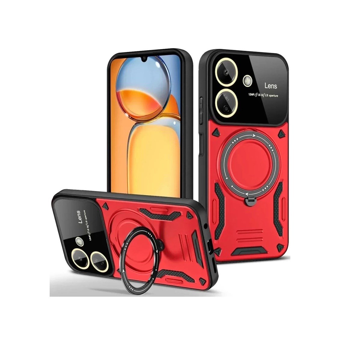 Xiaomi Redmi 13c Uyumlu Kılıf Joy Lens Standlı Kapak - Kırmızı Belirtilmemiş