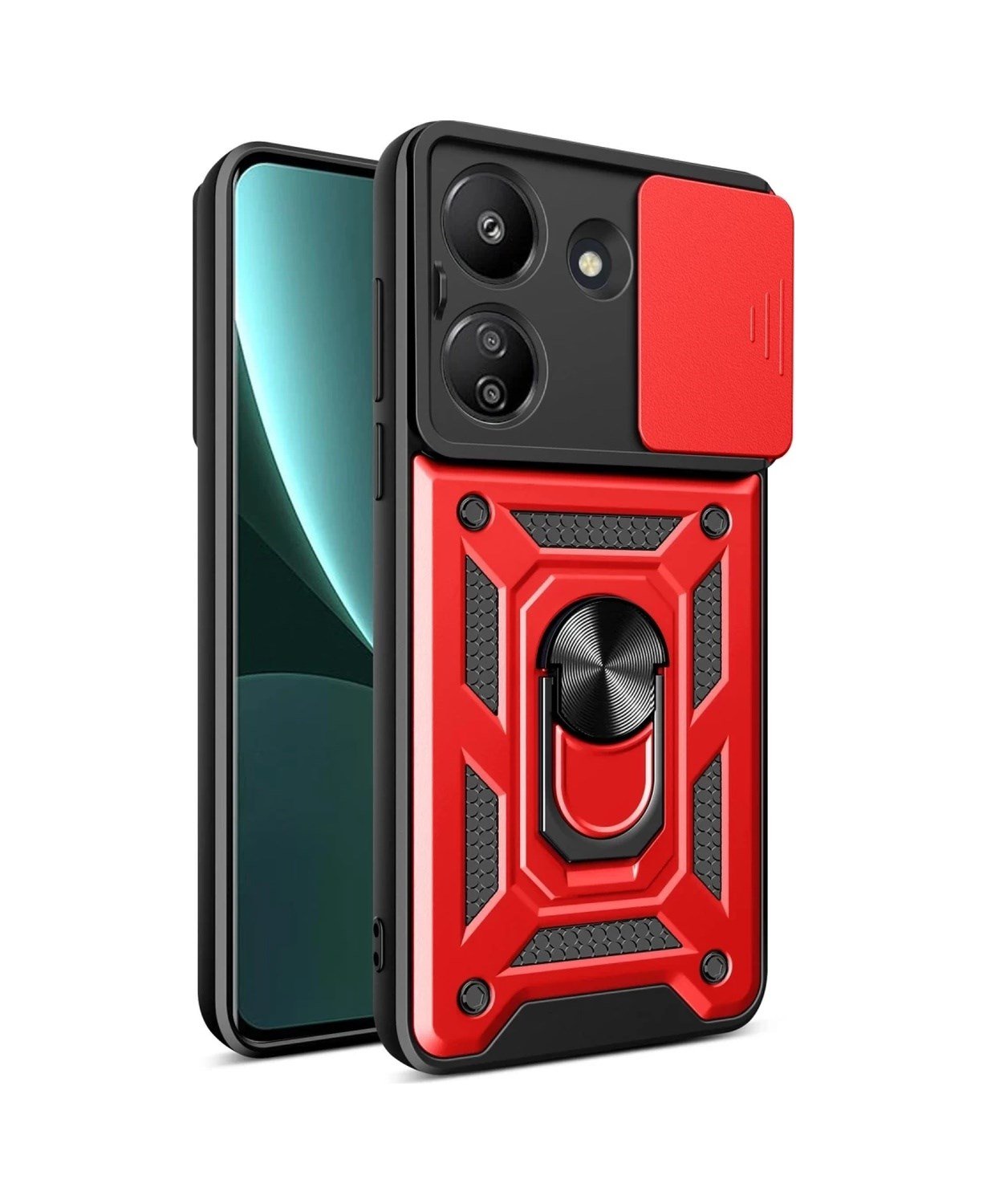 Xiaomi Redmi 13c Uyumlu Kılıf Pars Lens Yüzüklü Silikon - Kırmızı Belirtilmemiş