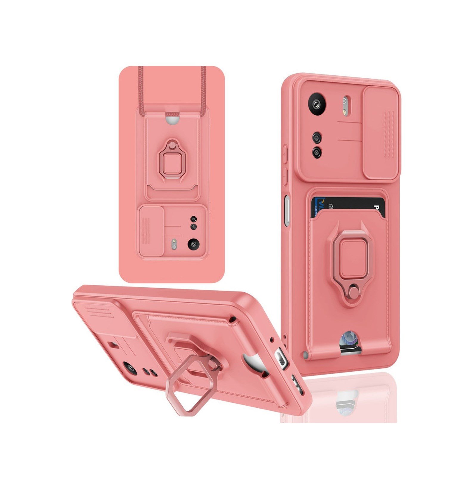 Xiaomi Redmi 13c Uyumlu Kılıf Zuma Kartvizitli Yüzüklü Silikon - Pembe Belirtilmemiş