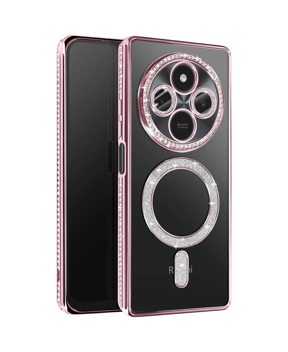 Xiaomi Redmi 14c Uyumlu Joke Simli Magneticsafe Kılıf - Pembe Belirtilmemiş