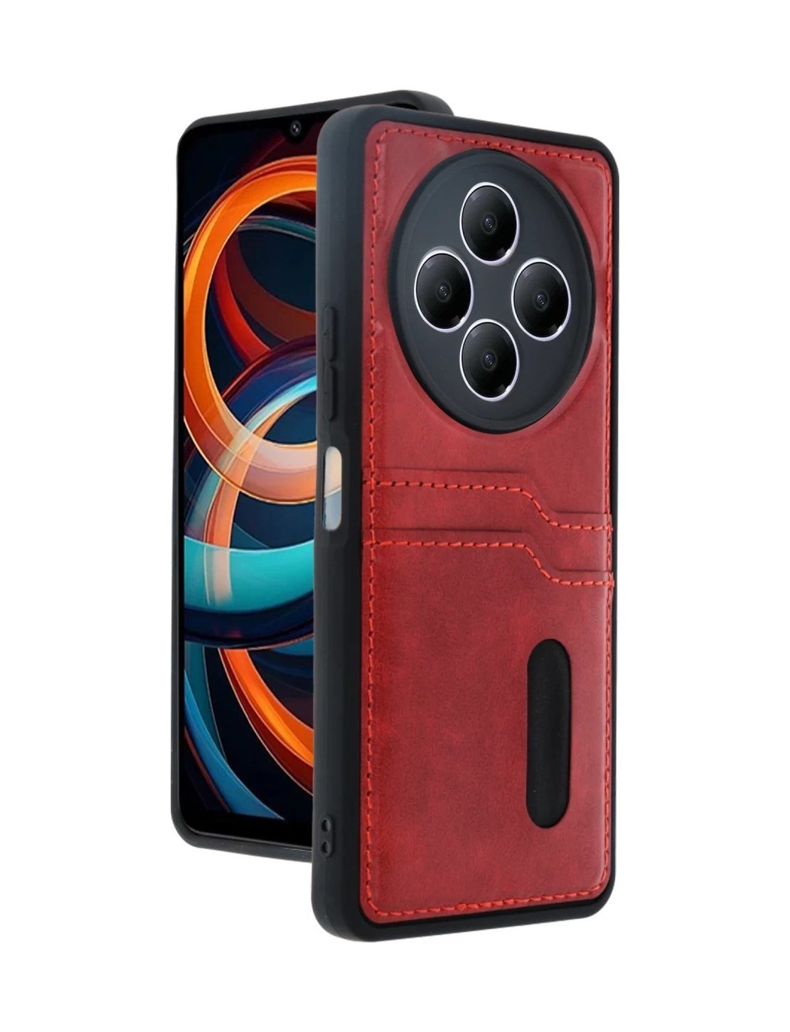 Xiaomi Redmi 14c Uyumlu Kılıf Sara Kartvizitli Deri Kılıf - Kırmızı Belirtilmemiş