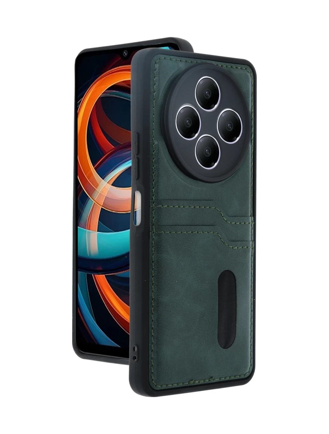 Xiaomi Redmi 14c Uyumlu Kılıf Sara Kartvizitli Deri Kılıf - Koyu Yeşil Belirtilmemiş