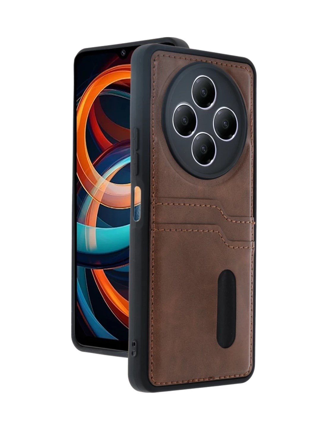 Xiaomi Redmi 14c Uyumlu Kılıf Sara Kartvizitli Deri Kılıf - Taba Belirtilmemiş