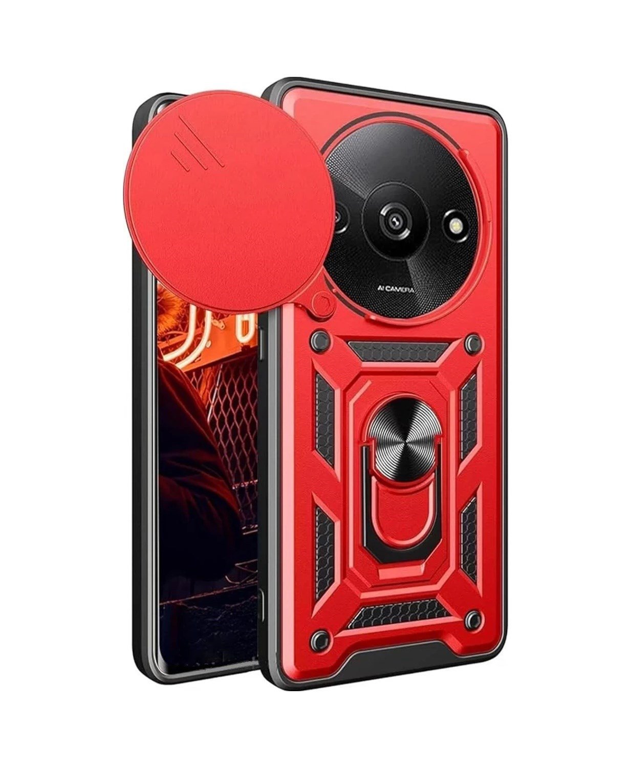 Xiaomi Redmi A3 4g Uyumlu Kılıf Pars Lens Yüzüklü Silikon - Kırmızı Belirtilmemiş